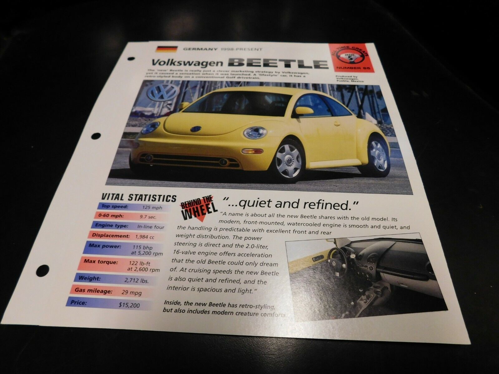 1998+ Volkswagen VW New Beetle Bug Spec Sheet Brochure Photo Poster 