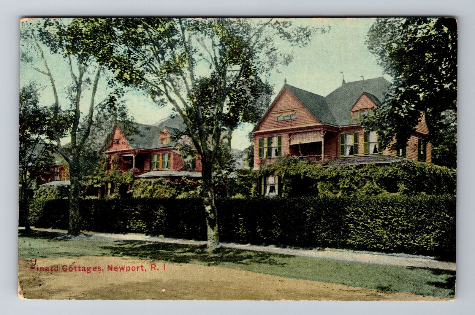 Newport, RI-Rhode Island, Pinard Cottages Antique, Vintage Souvenir Postcard