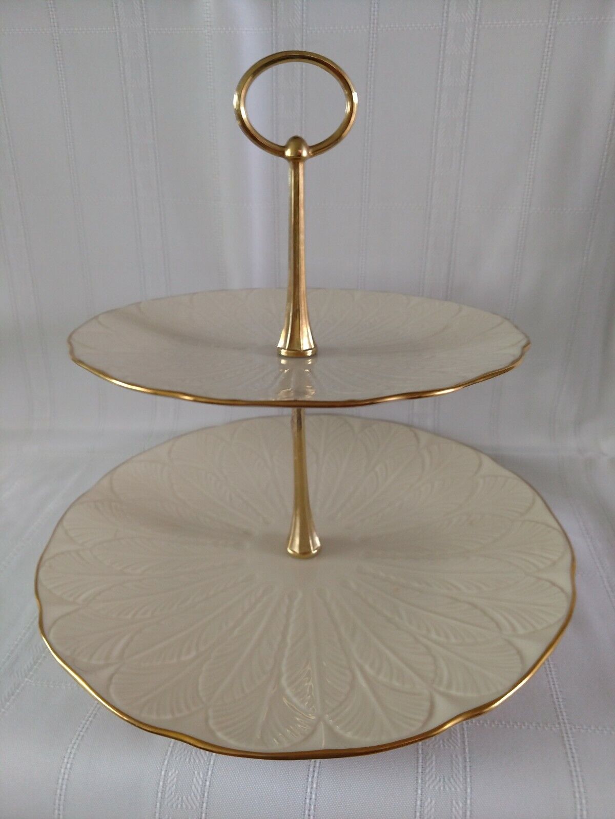 Vintage Lenox Two-Tiered Serving Tray- Ivory Bone China-24K Gold Rimmed-Embossed