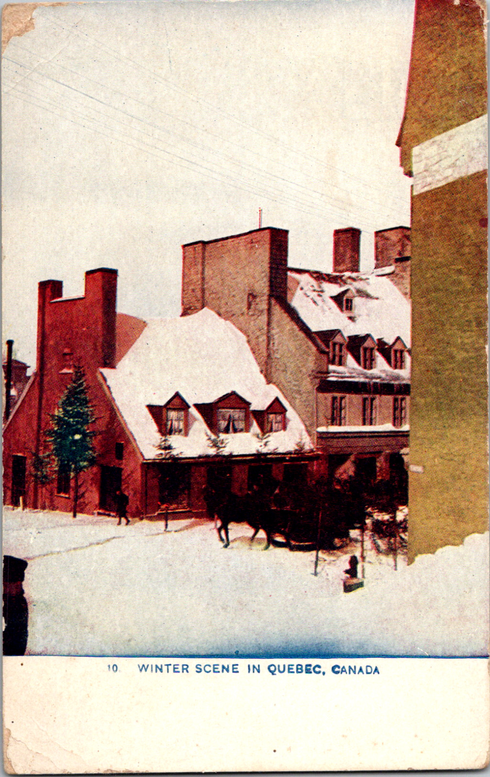 Vintage C. 1910 Winter Scene Quebec Canada Horse & Sleigh Street View Postcard