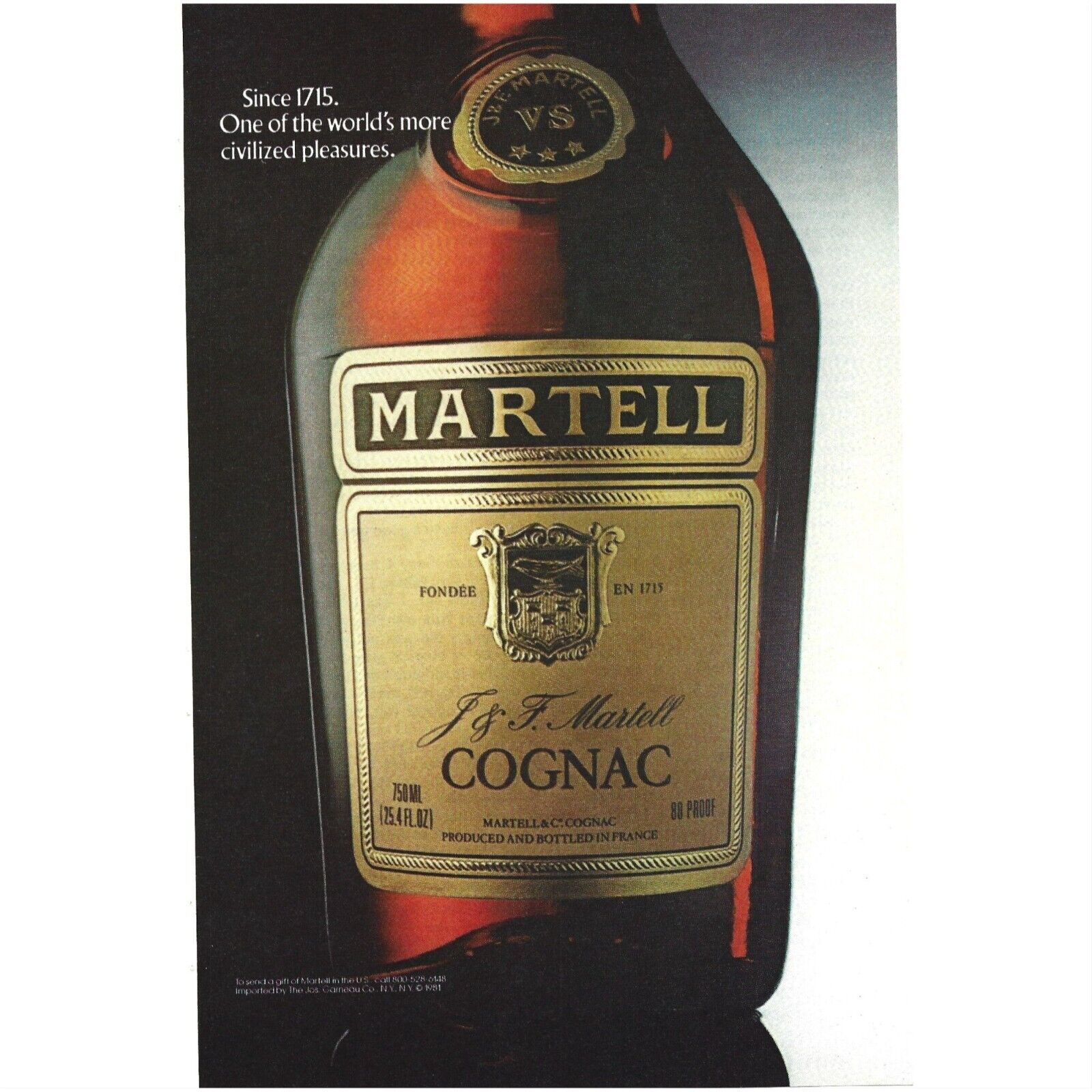 Martell Cognac Founded in 1715 France AD 1980s Vintage Print Ad