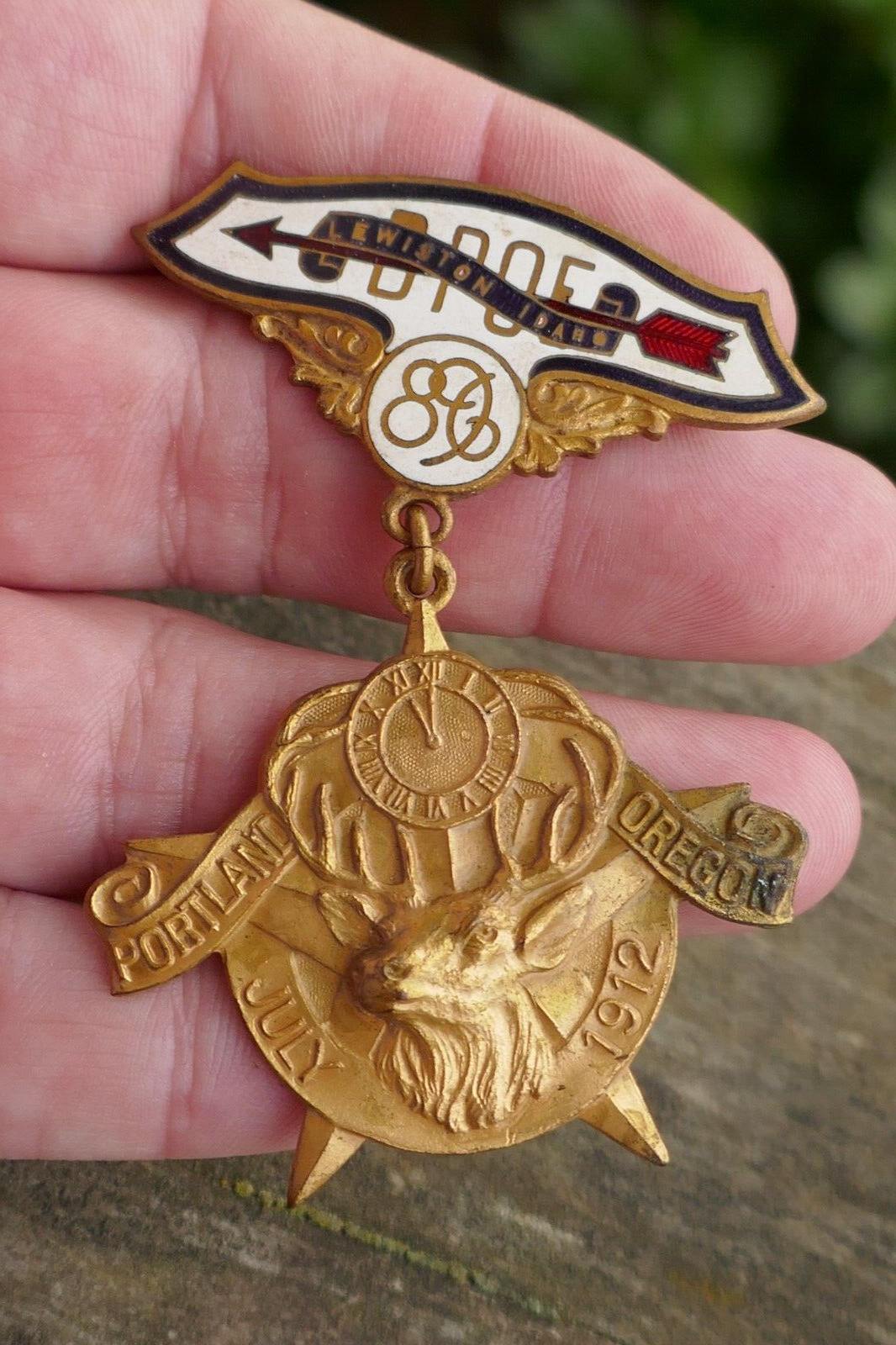 Ant. 1912 B.P.O.E. Elks Lewiston, Idaho Lodge No. 896 Enameled Medal Badge Pin