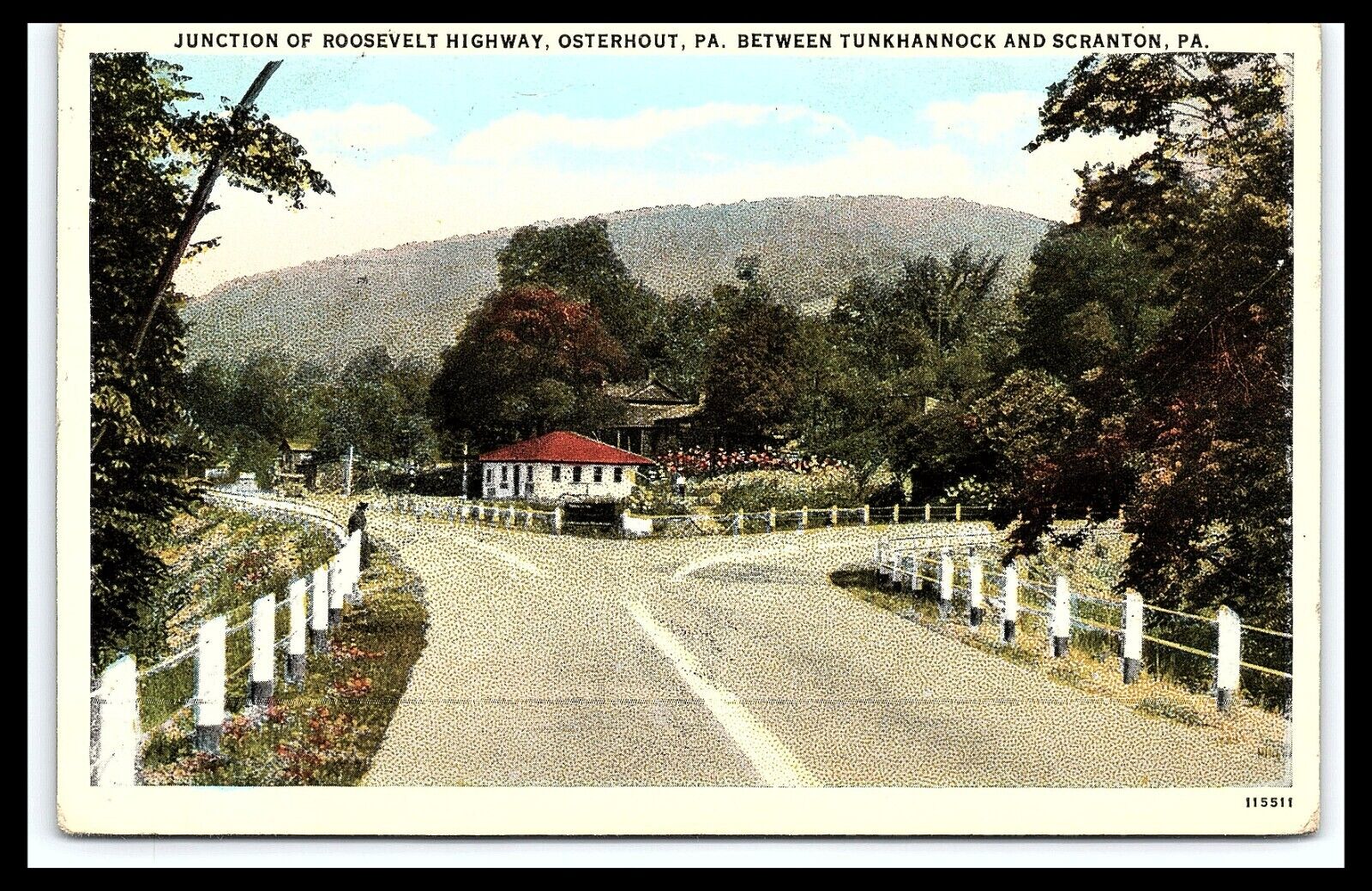 Osterhout PA Junction Roosevelt Highway Tunkhannock Postcard Posted 1928   pc227