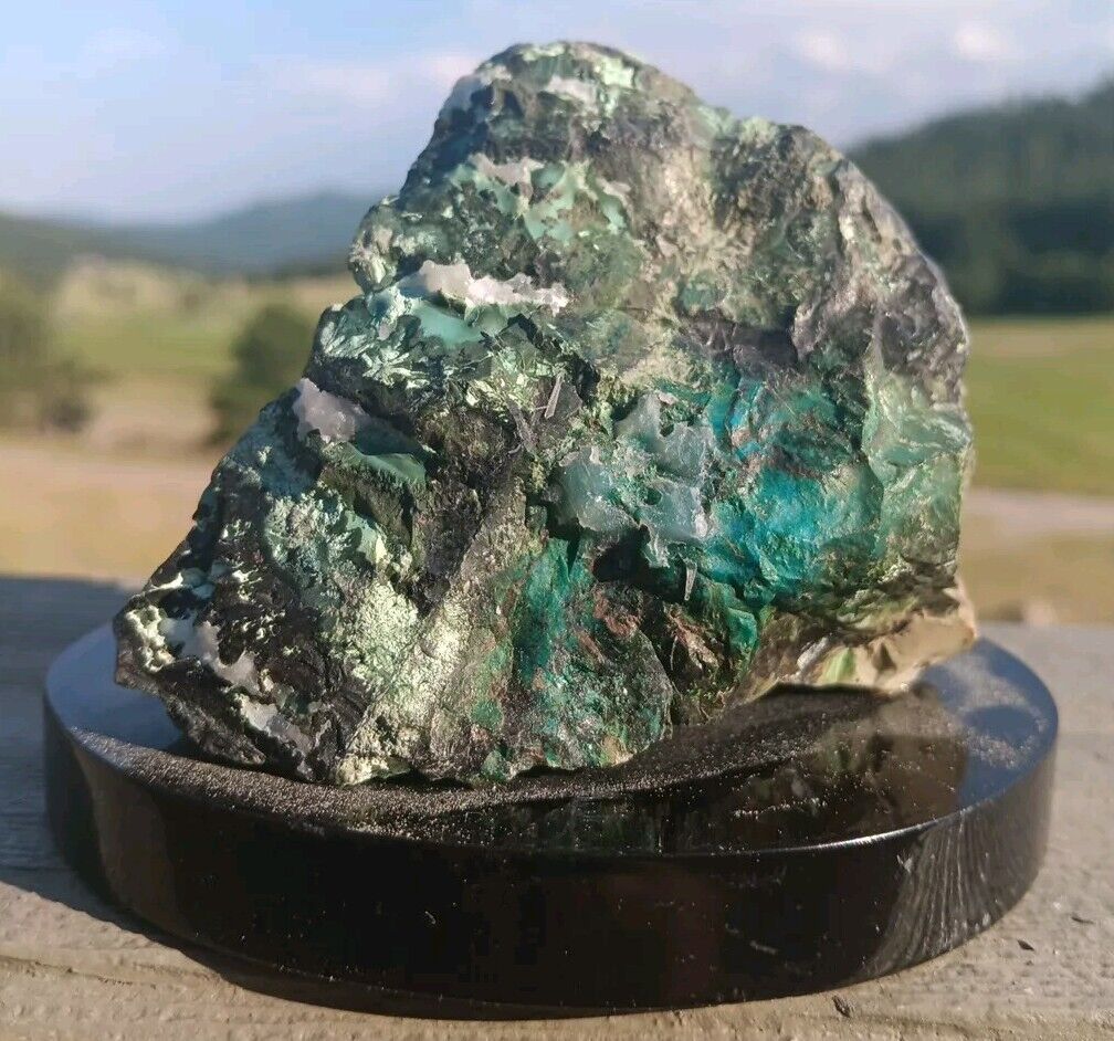 Dark Green Malachite In Matrix W Crystals on Display Stand Collectible +3/4 Lb