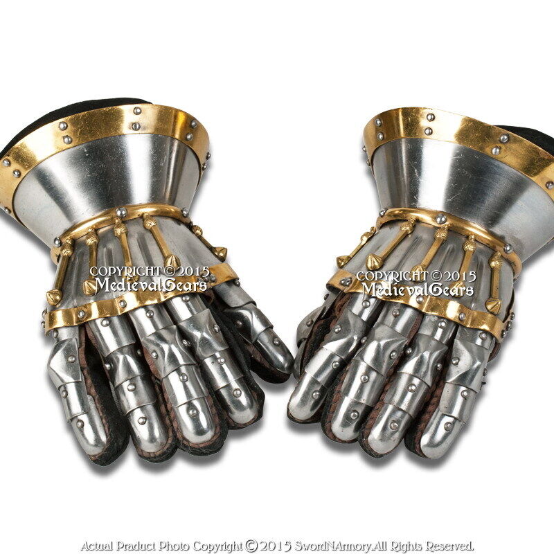 Silver Functional Large 16G Steel Princely Hourglass Gauntlets Leather Glove SCA