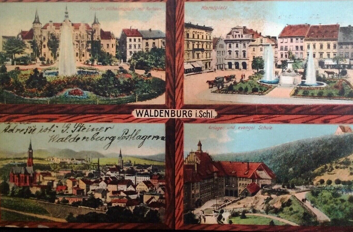 Waldenburg Germany Antique Postcard 1914 Rare City Views Square School 