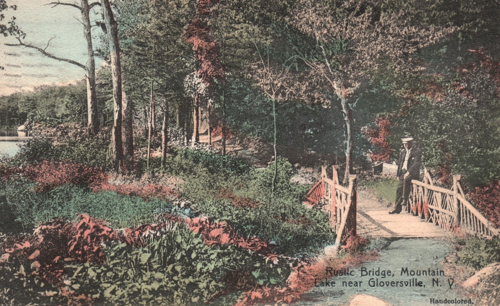 Vintage Postcard 1907 Rustic Bridge Mountain Lake Near Gloversville New York NY