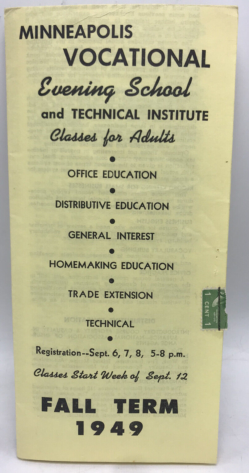 1949 Minneapolis Vocational School  Course Guide, Descriptions & Calendar