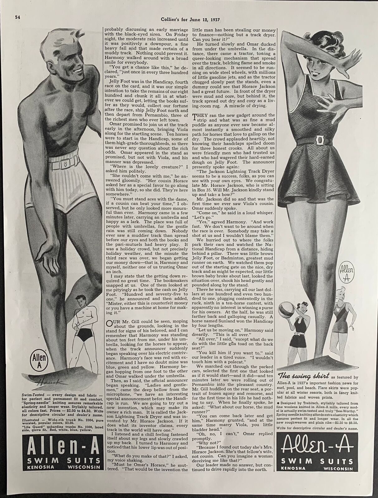 Vintage 1937 Allen-A Swimsuits Print Ads