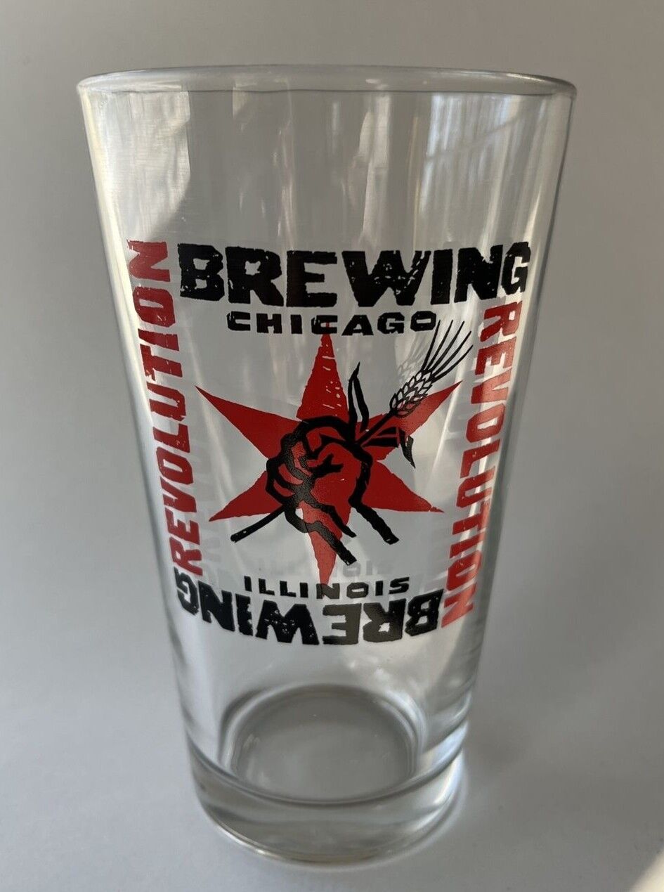 Revolution Brewing Chicago Illinois Beer Pint Glass Red/Black logo  