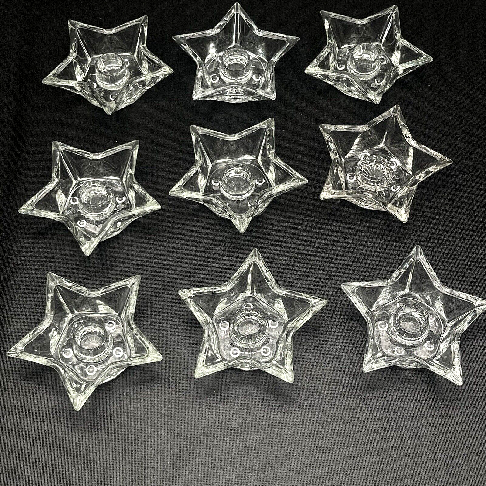 9 Vintage Star Glass Candle Holders 5-Point Taper Low Profile Candlesticks Set