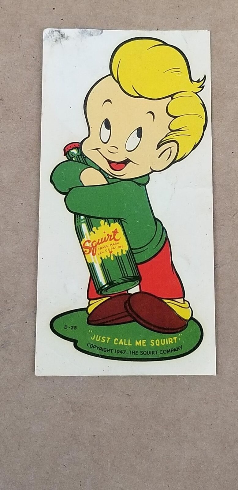 Vintage 1947 Squirt Soda Boy Water Decal Durochrome 3
