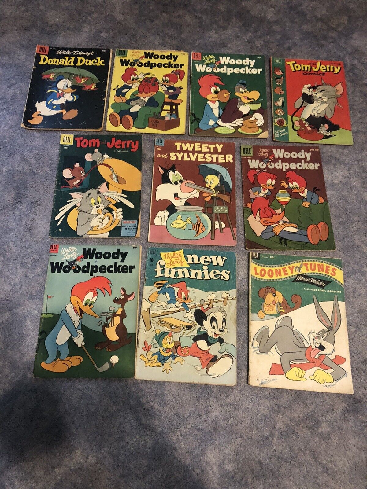 1950’s Dell Comic Book Lot-10 Comics-Woody Woodpecker-Tom And Jerry Looney Tunes