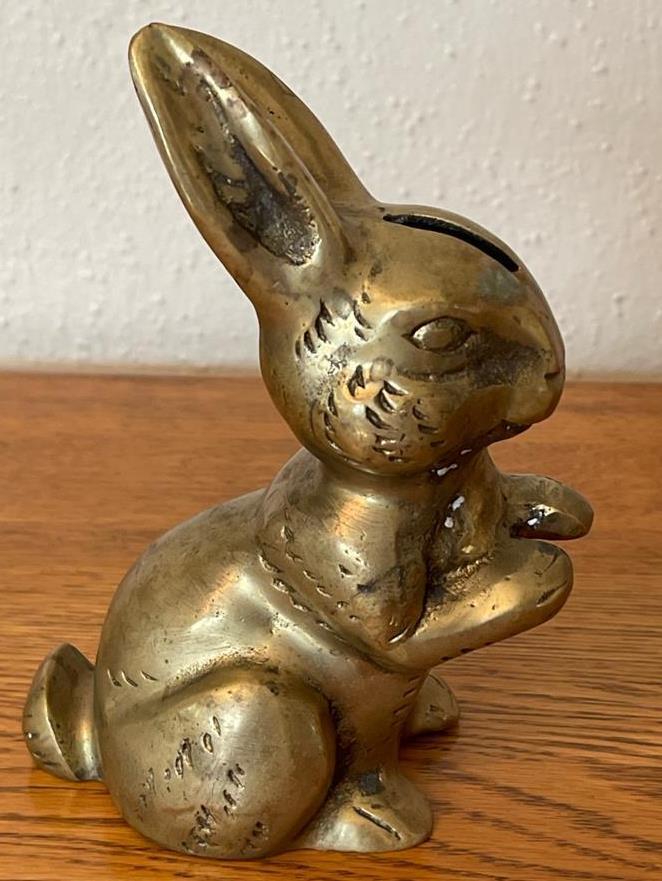 Vintage 6” Brass Bunny Rabbit Bank
