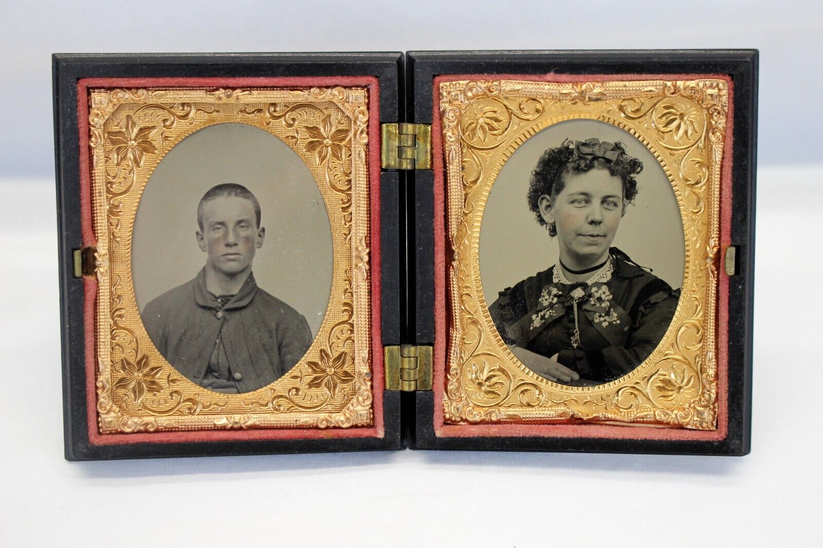Dual 1/9 Plate Thermoplastic CIVIL WAR SOLDIER & WIFE Tintype Case GEOMETRIC