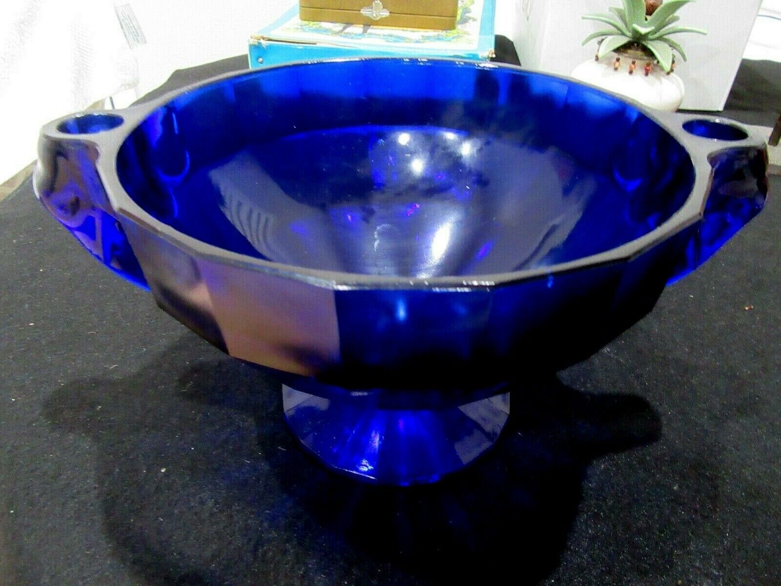 Antique Colbalt Blue fruit compote candle holders crystal bowl L12.23