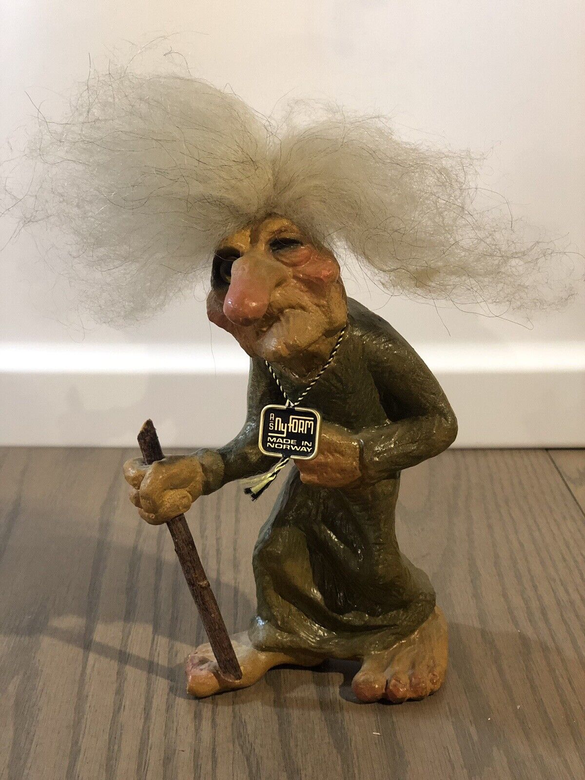 Troll Woman Nyform Norway Figurine Vintage With Tag Long Nose One Eye Cane 7\