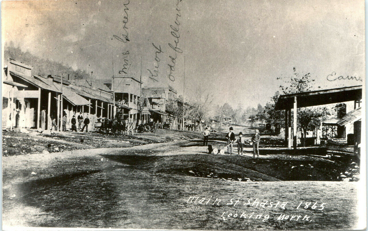 Shasta CA 1865 Main St Looking North California RPPC Postcard Vintage
