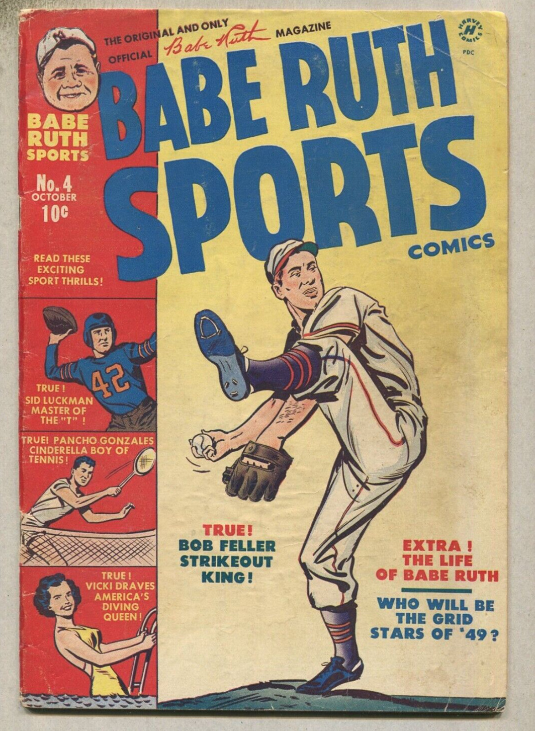 Babe Ruth Sports #4 VG/FN Bob Feller Strikeout King   Harvey Comics SA