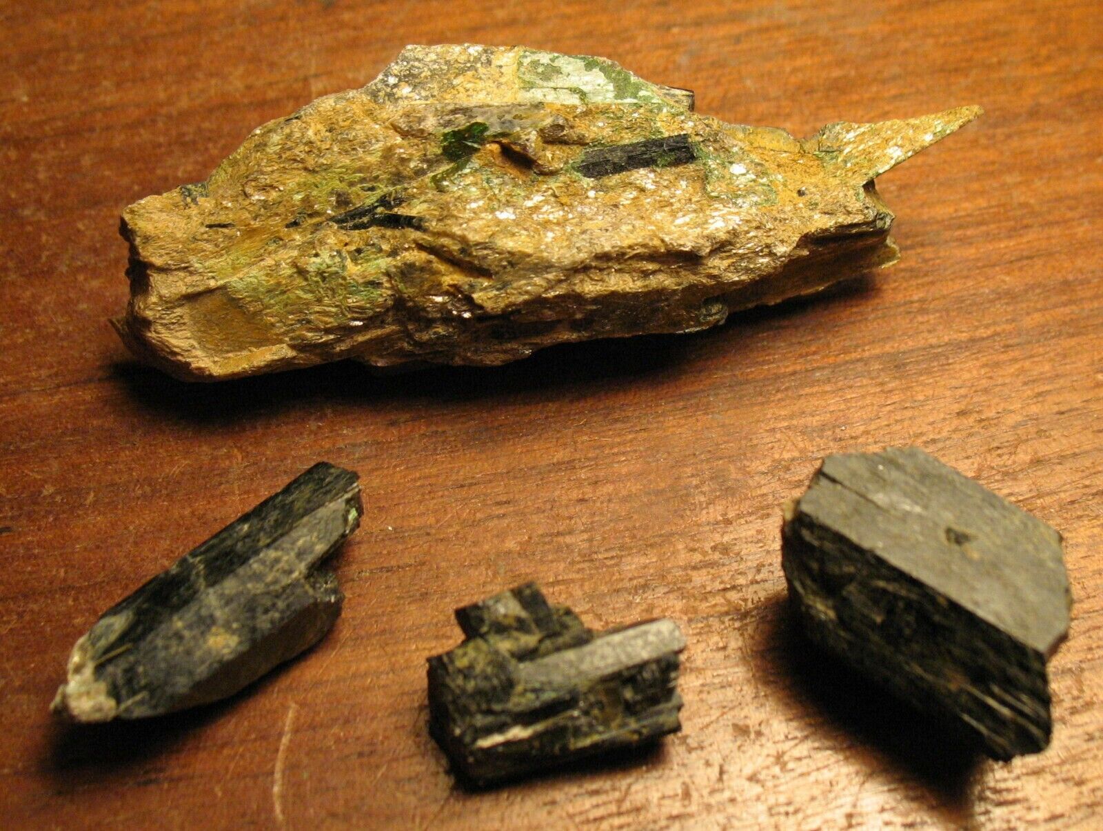 Four Tourmalines w Green Minerals from Family Field Trip back mid last Century