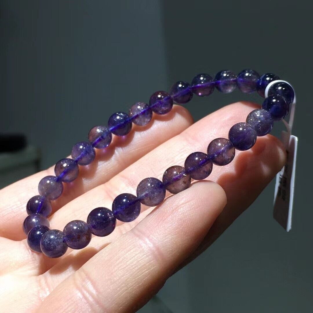 7.8mm Natural Blue Iolite Crystal Gemstone Round Beads Bracelet AAAAA