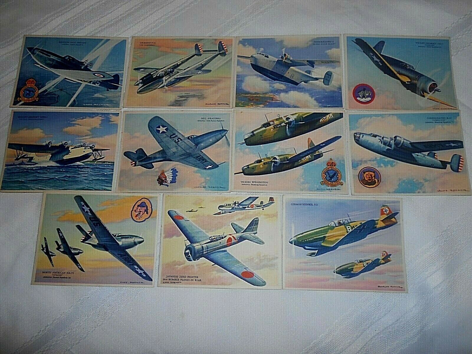 Lot 11 1940s Charles Rosner Spotters Guide Color Prints WWII Aircraft Planes 