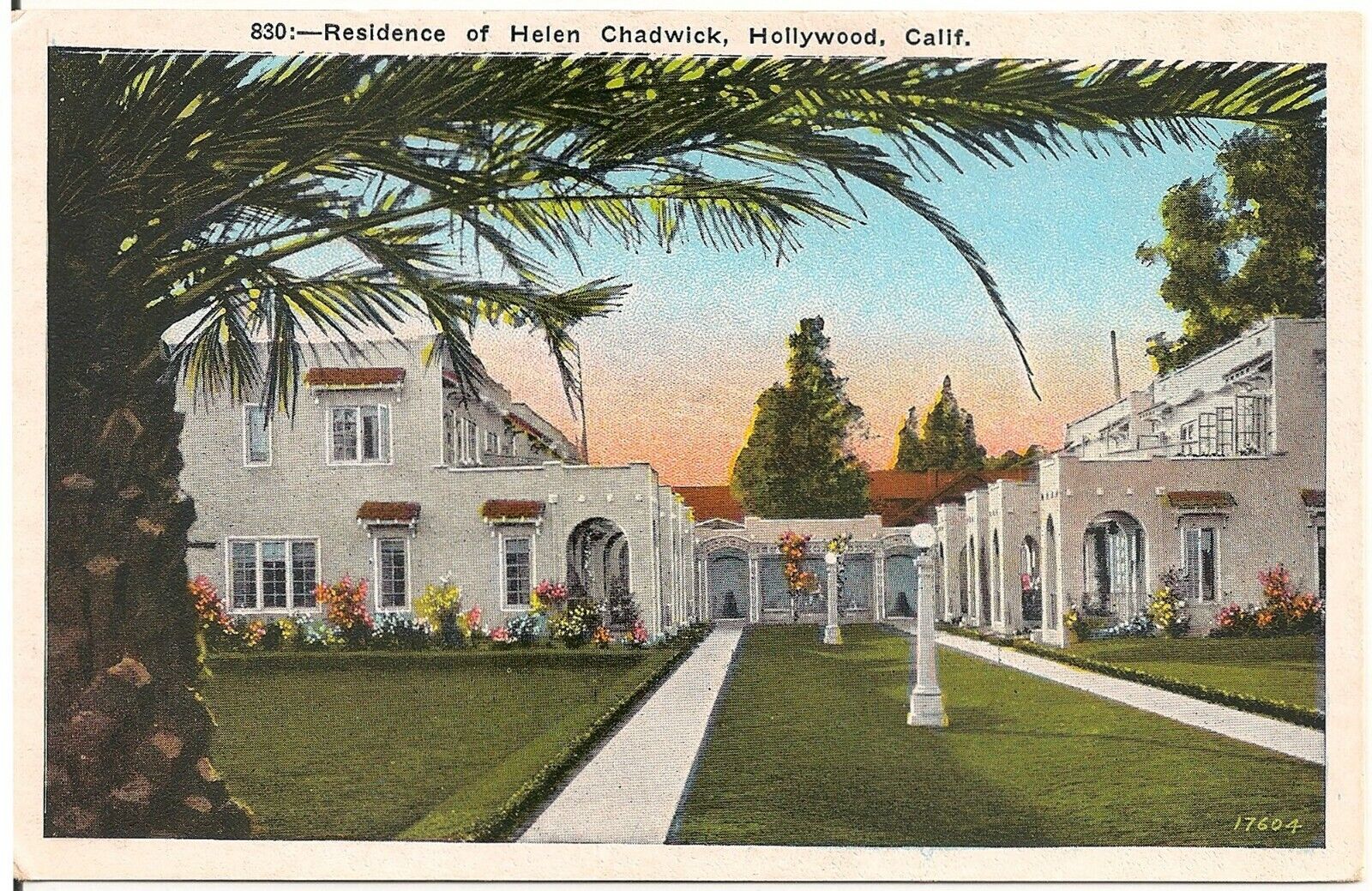 Residence of Helen Chadwick in Hollywood, CA Postcard