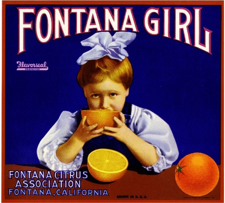 Fontana Girl #2 Orange Citrus Fruit Crate Label Art Print