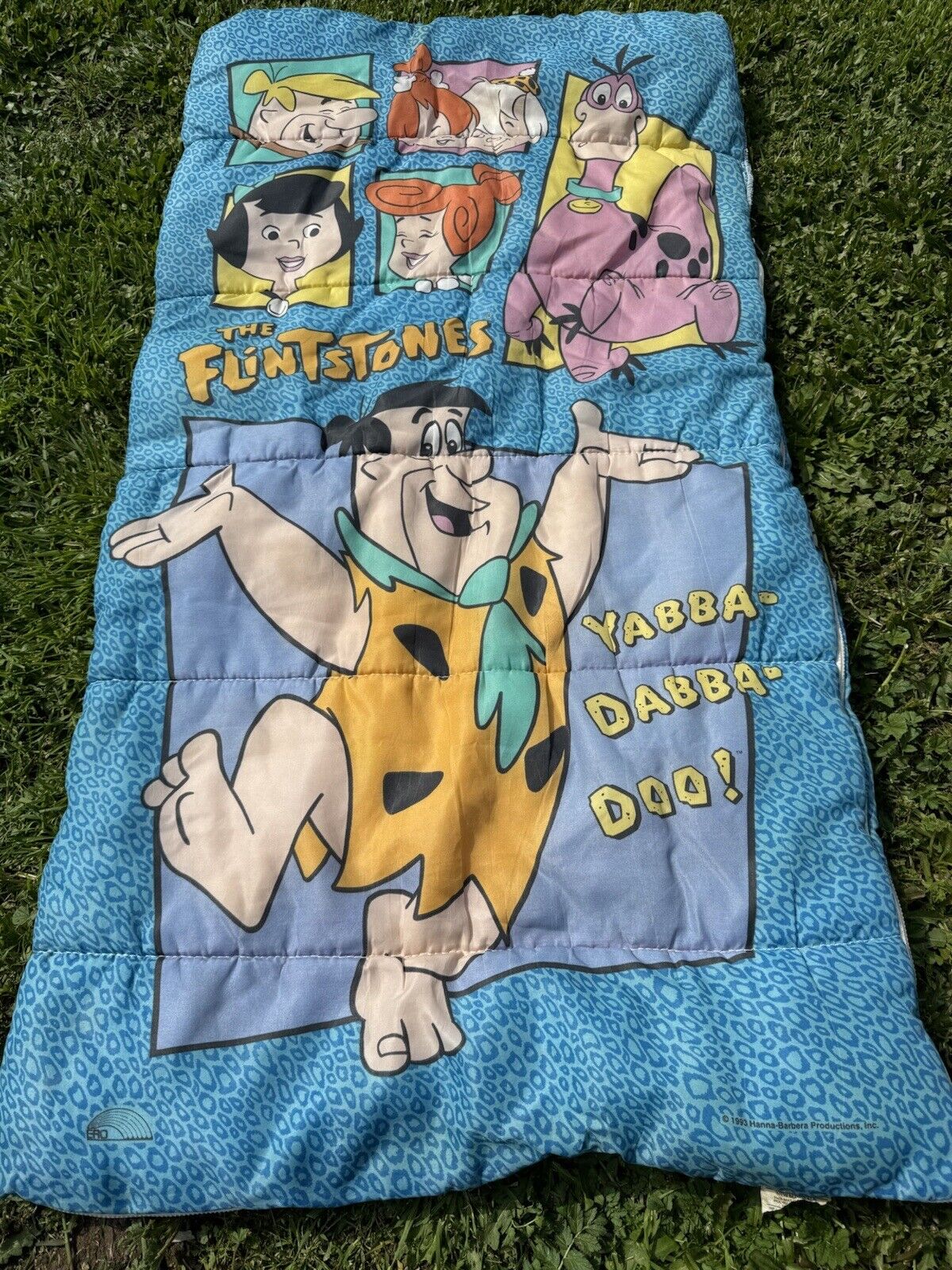 Vintage 90s The Flintstones Hanna Barbara Blue Sleeping Bag USA 1993 Fred Dino