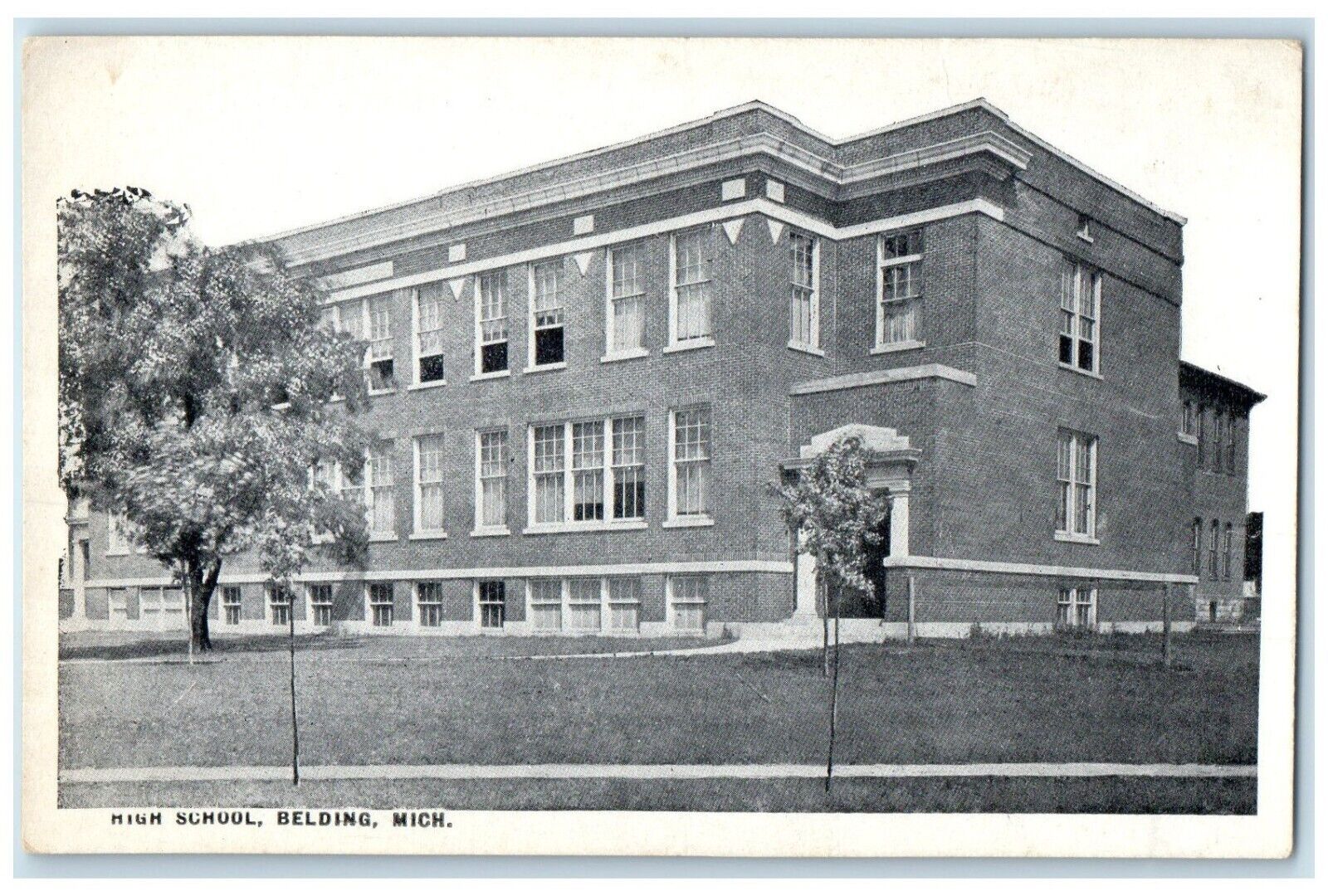 c1920 High School Exterior Building Belding Michigan MI Vintage Antique Postcard