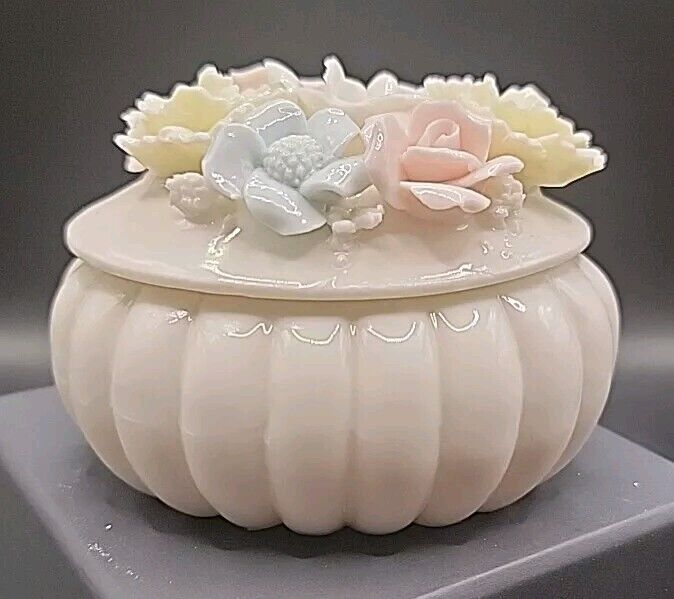 Porcelain Trinket Dish With Flowers On Lid. Marked  118A