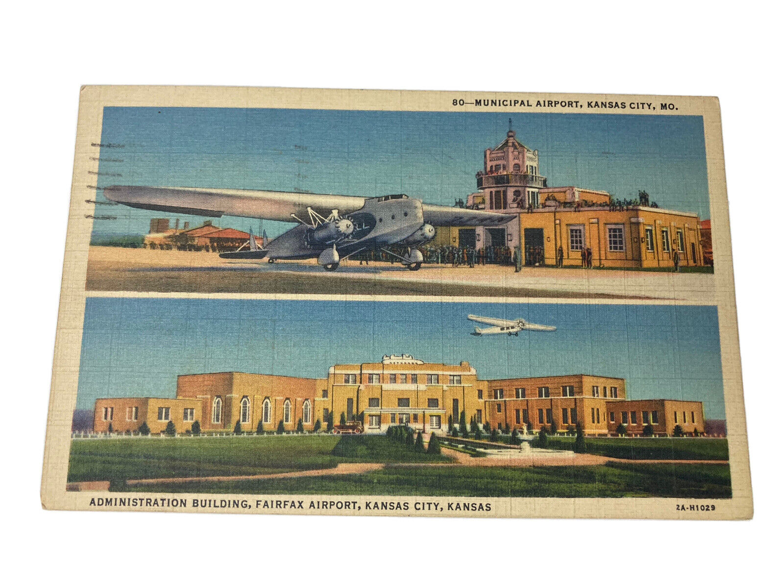 c1941 Municipal Airport Administration Building Fairfax KC VINTAGE Postcard