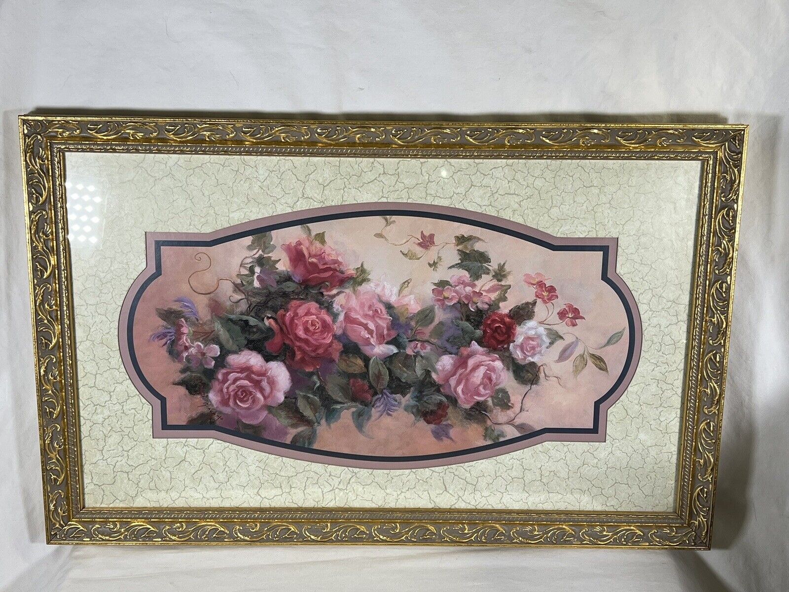 Homco HOME INTERIORS VICTORIAN PINK ROSES PICTURE GOLD ORNATE WOOD  13.5\