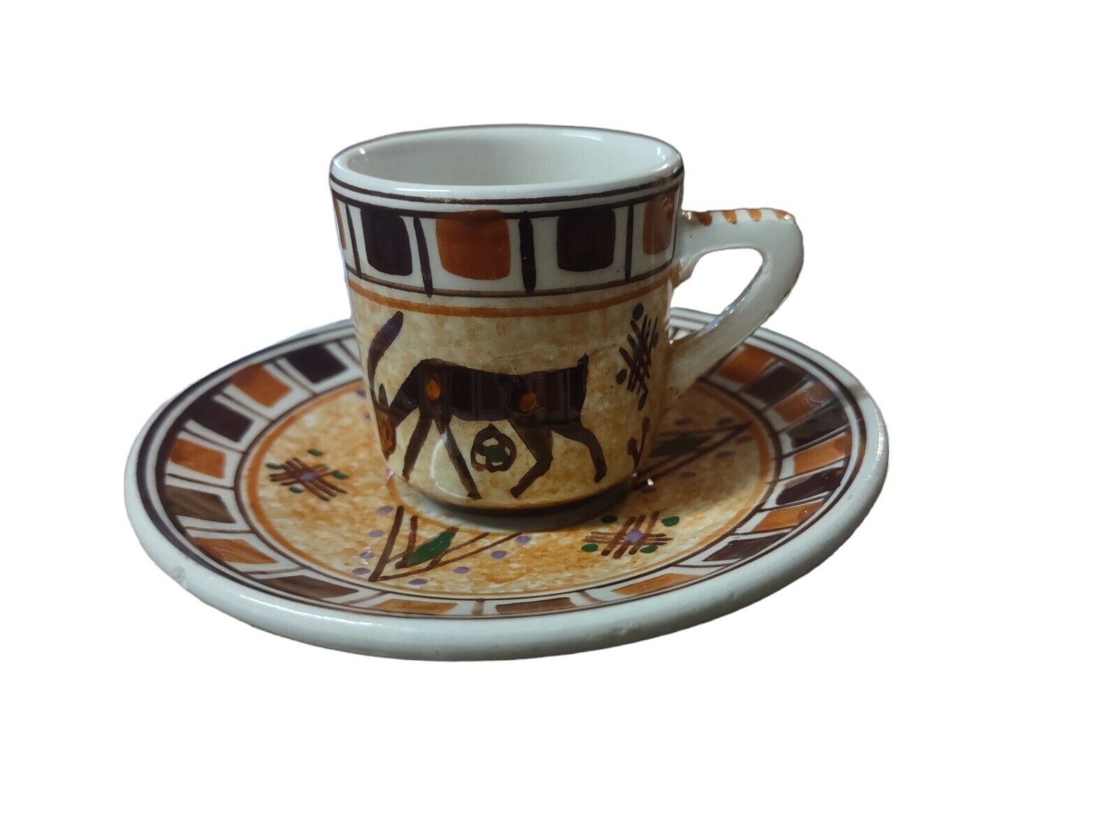 Vintage Rhodes Lindos Handmade Greek teacup Coffee Expresso Cup Saucer Gazelle 