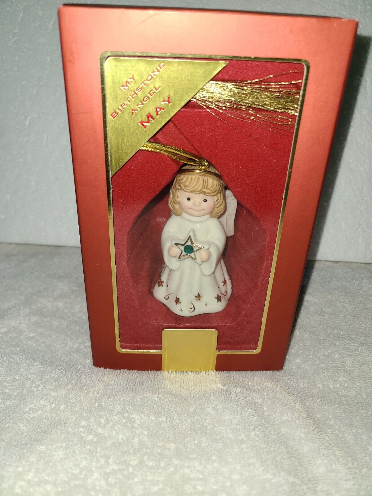 Lenox My Birthstone Ornament Angel MAY Emerald Green Rhinestone Original Box 