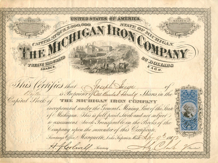Michigan Iron Co. - Stock Certificate - General Stocks