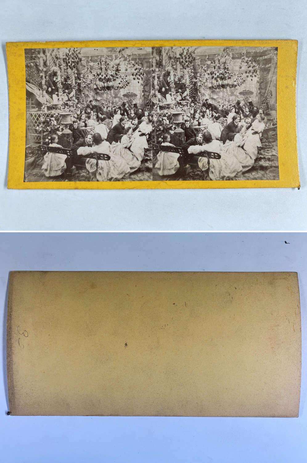 People on a Terrace, Vintage Albumen Print, ca.1870, Stereo Print Vintage, Im