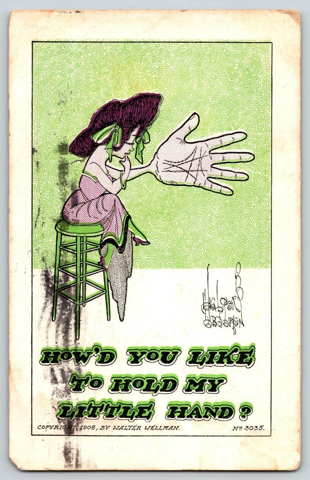Vintage Postcard Humor Cartoon Comic Strong Woman Howd You like to Hold My Hand