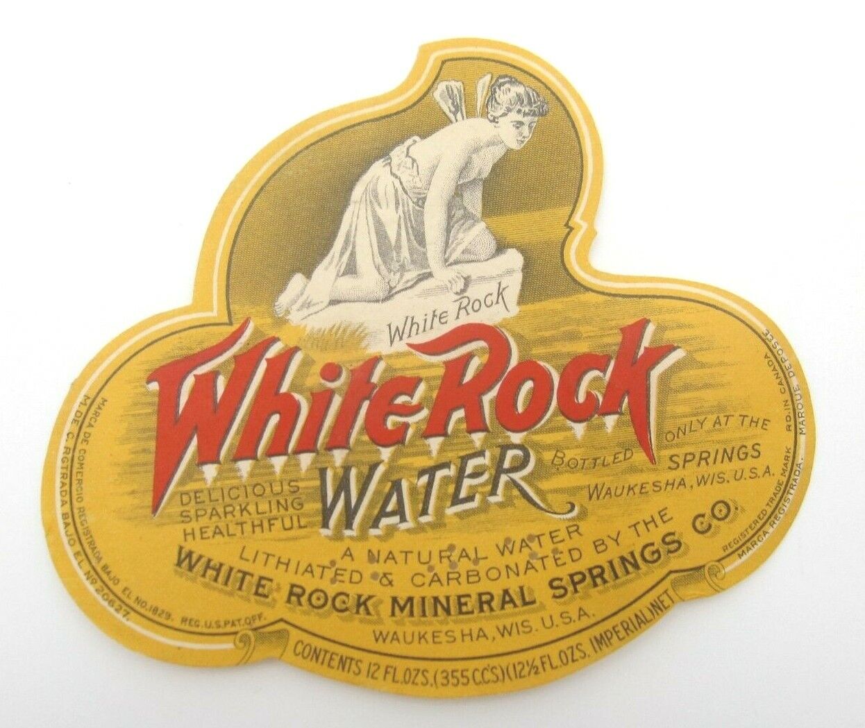 VTG White Rock Natural Sparking Mineral Springs 12oz Water Waukesha WI Label (A)