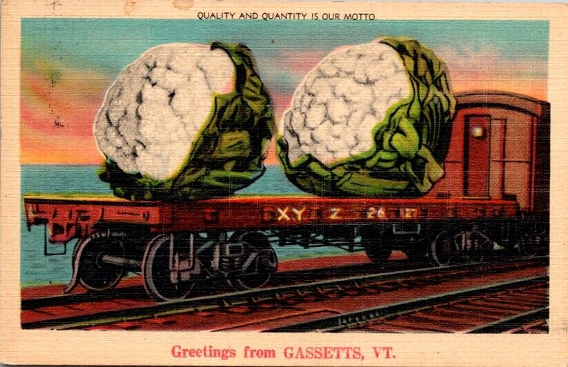 Exaggerated Postcard Greetings Gassetts Vermont VT Quality & Quantity 1947  V316