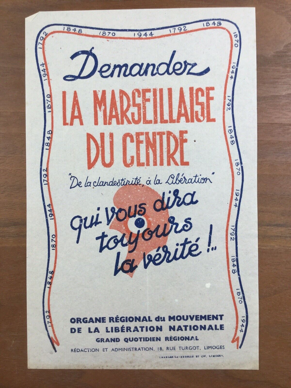 La Marseillaise du Centre Limoges 1944 Limousin Liberation Press Resistance