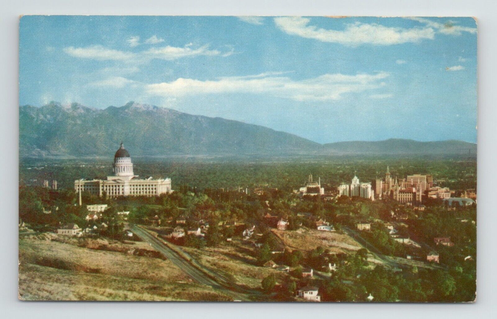 Salt Lake City Utah State Capitol Building Wasatch Mountains VTG UT Postcard