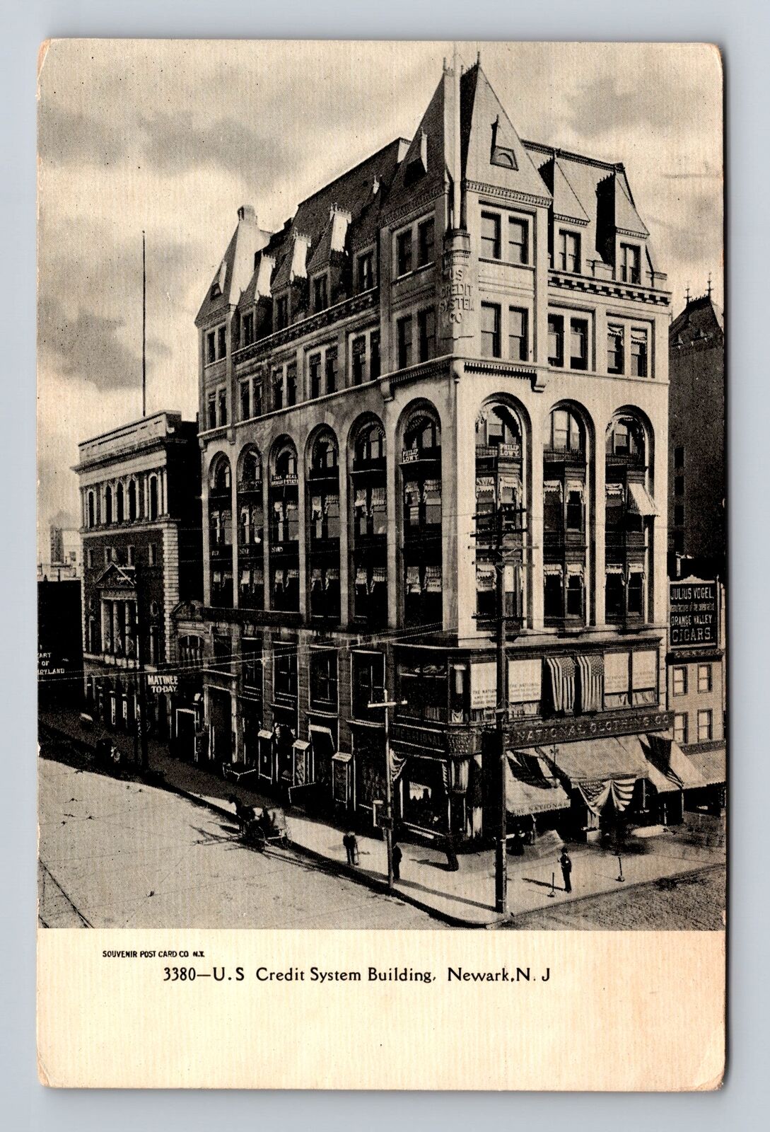 Newark NJ-New Jersey, US Credit System Building, Antique, Vintage Postcard