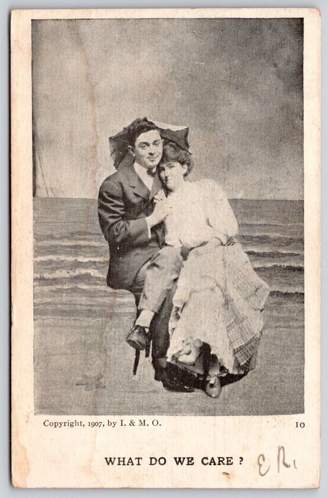 What Do We Care Couple Holding Each Other Antique c1907 Postcard Cancel 1c Smith