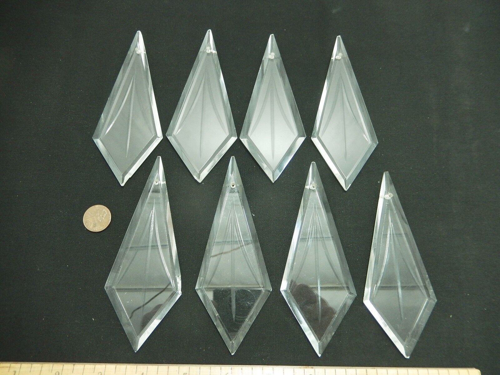 Set of 8 Large Vintage Elongated Diamond-Shaped Prisms. 123mm.  Nice Set