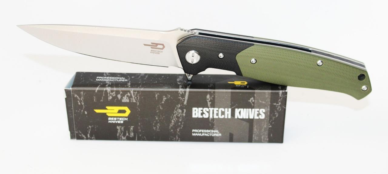 Bestech Knives BG03A Swordfish Knife Black Green G-10 Handle D2 Plain Edge