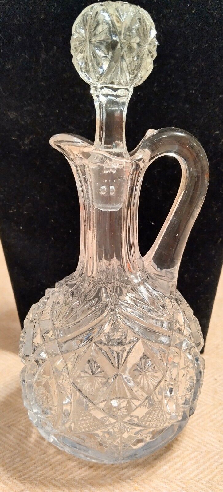Vintage Hand Cut Glass Decanter With Stopper 7 In H.  Bar Ware, Oil And Vinegar