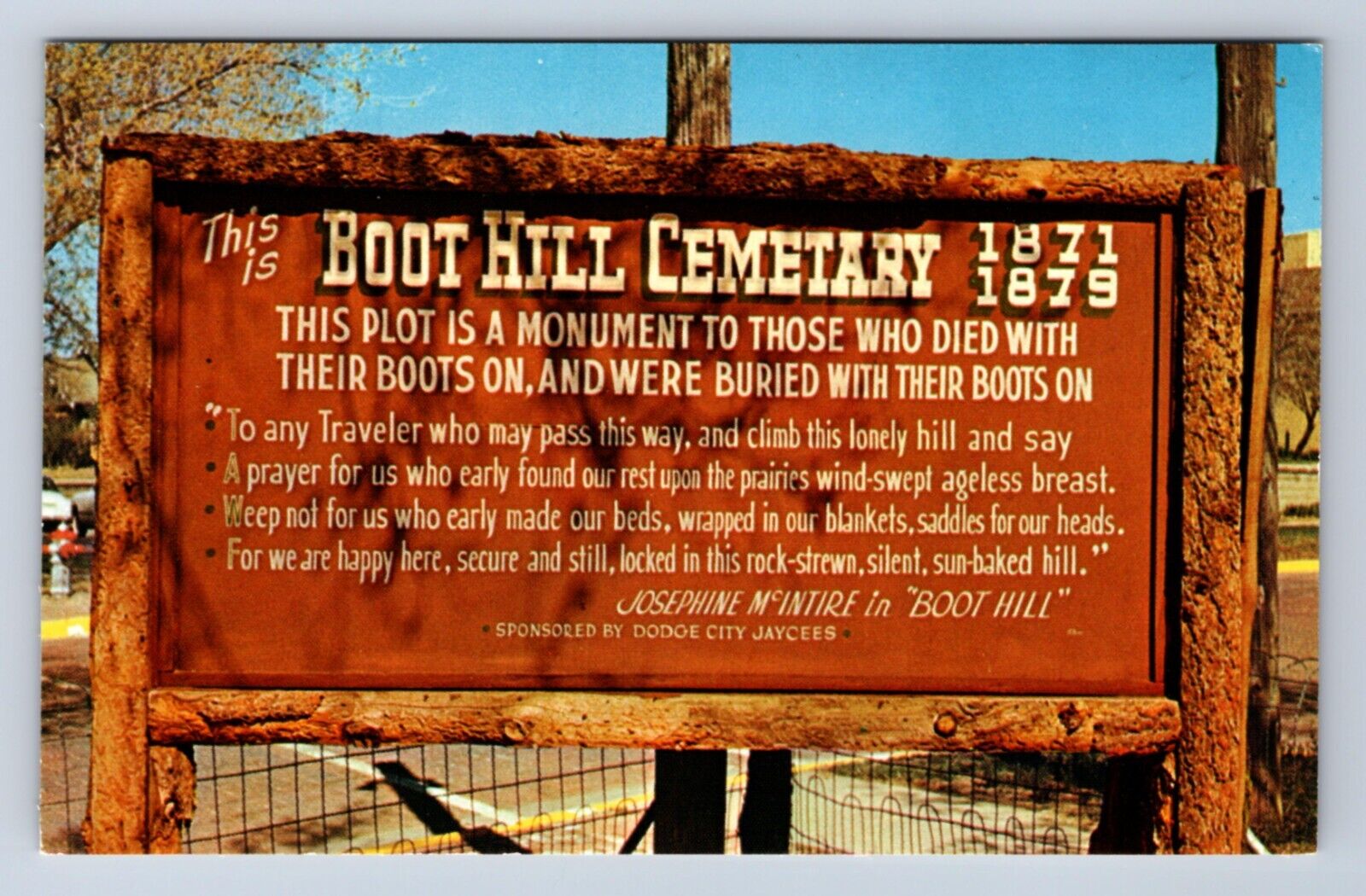 VINTAGE THIS IS BOOT HILL CEMETARY 1871-1879 DODGE CITY, KANSAS POSTCARD AT