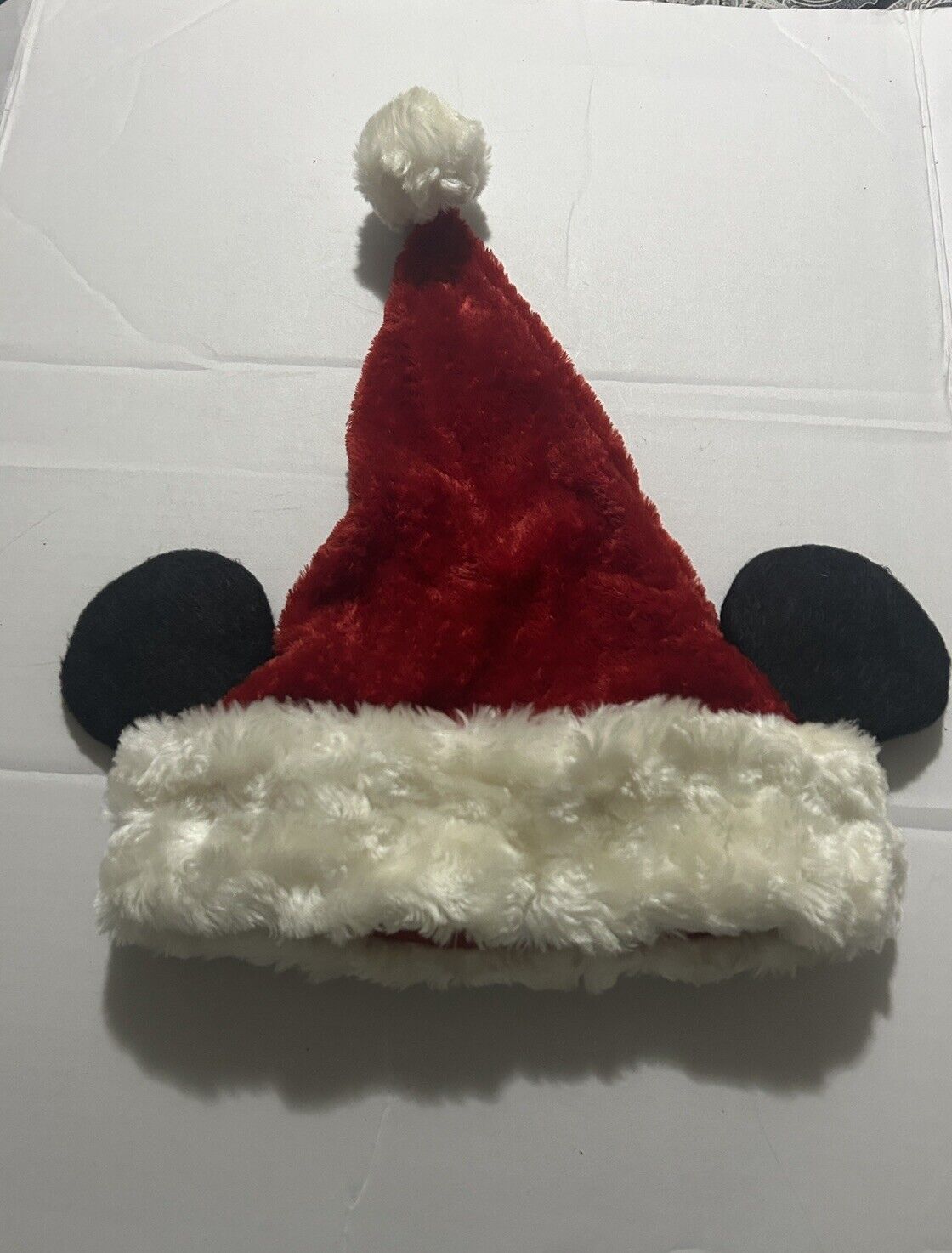 DISNEY Disneyland Resort Vintage Faux Fur Mickey Mouse Ears On Santa Hat