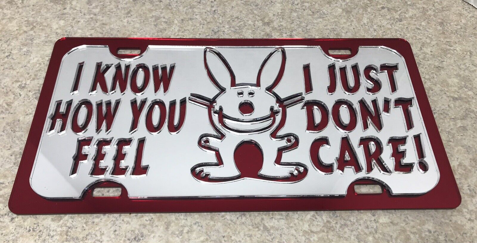 Vintage Red & White Mirrored License Plate